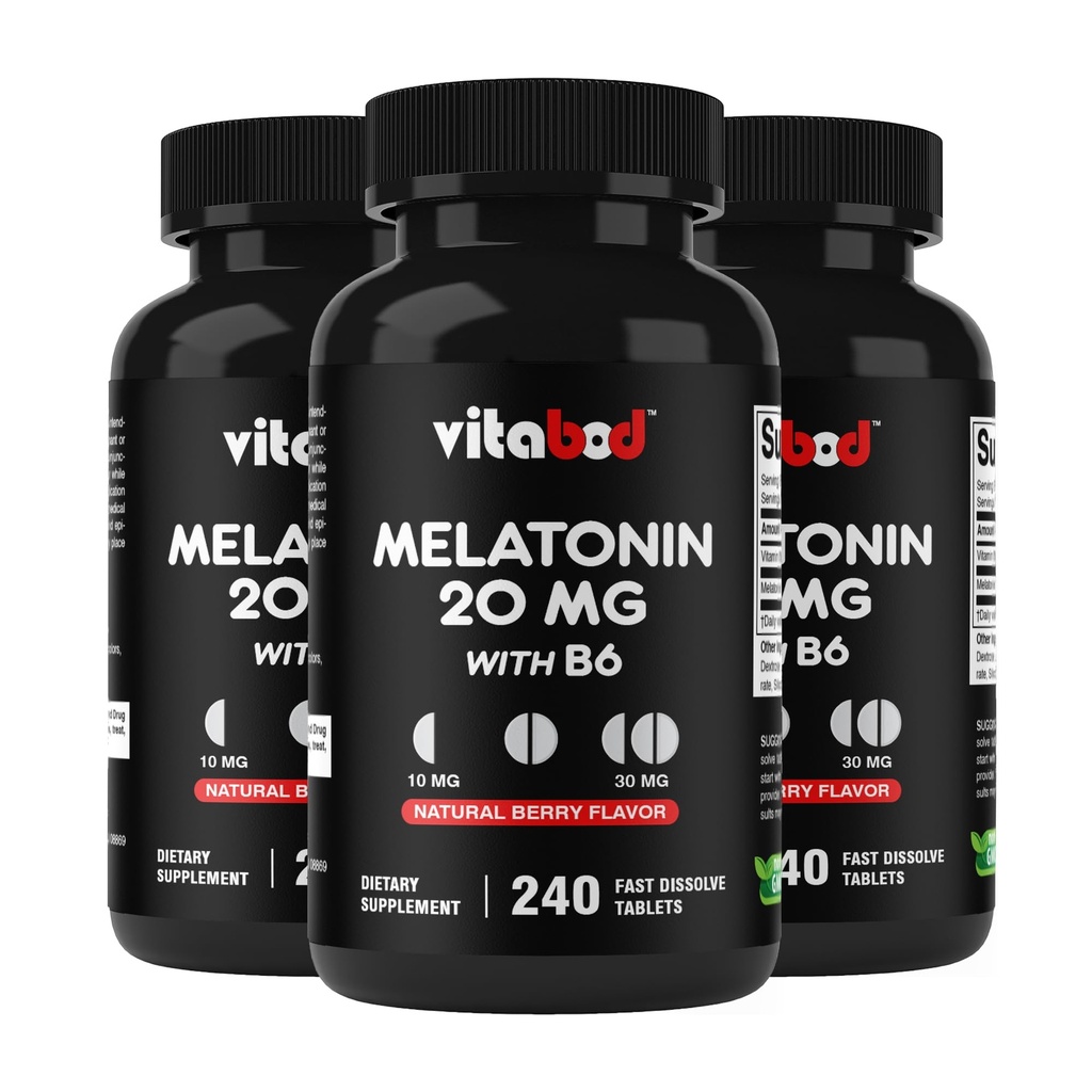 Melatonin 20 mg - 240 Fast Dissolve Tabletten - Drug Free - Natural Berry Flavor - Vegetarisch, Non-GMO, Gluten Free 240 Count (Pack von 3)