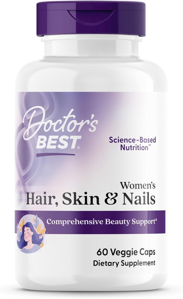 Doctor's Best Womens Hair, Skin & Nails mit OptiMSM + KeraGLO, Umfassende Beauty-Unterstützung, Non-GMO, Gluten Free 60 Veggie Caps