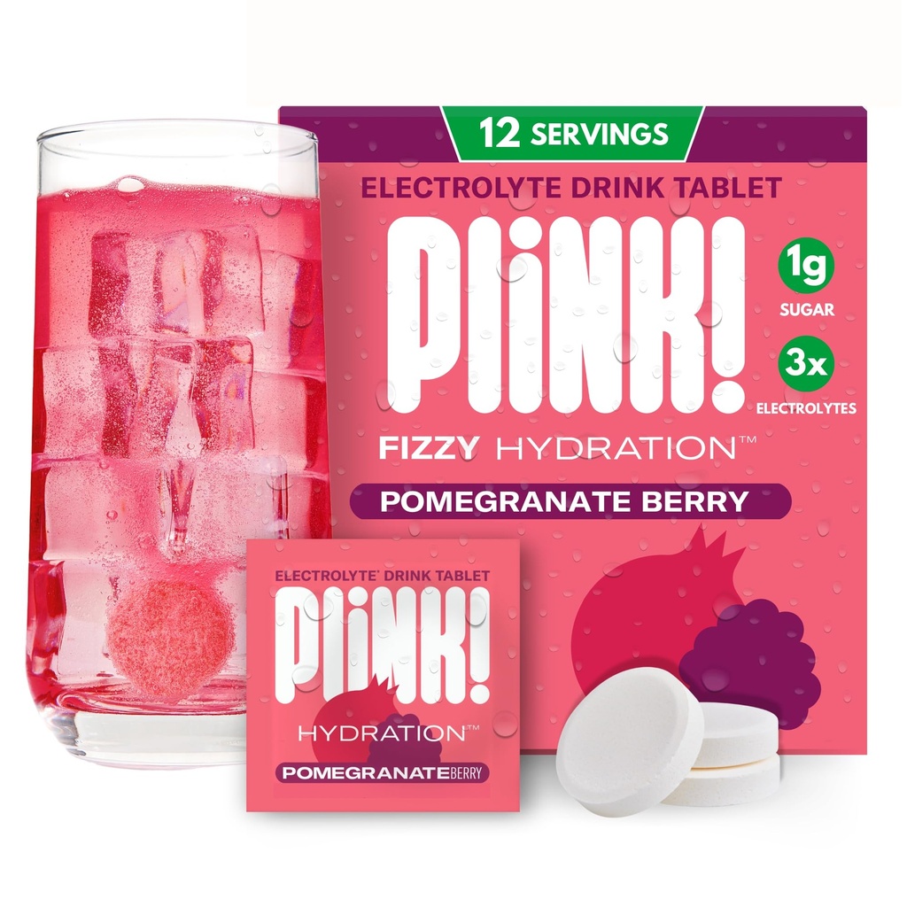 Plink! Fizzy Electrolyte Tablets for Adults & Kids – Pomegranate Berry, 12ct – Family-Friendly Daily Hydration – Low Sugar, Vegan, Keto Friendly, Non-GMO