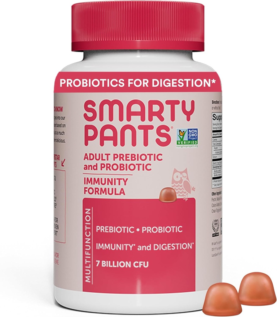 SmartyPants Adult Probiotic & Prebiotic Gummies for Digestive Health: Gut Health Supplement, Klinisch studierte Präbiotikum für Immununterstützung, Erdbeere, 60 Count (30 Tage Versorgung)