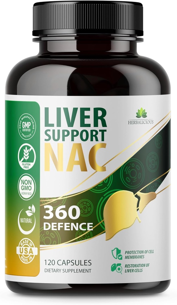 Liver Support NAC 360 Defence Capsules – Liver Detox mit NAC, Milk Thistle, Dandelion Root, Turmeric, Choline, Zink und Chanca Piedra – Fördert Lebergesundheit und Zellschutz – 120 Kapseln