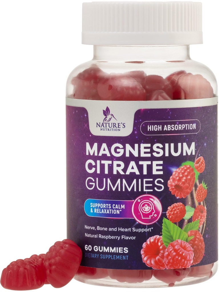 Magnesium Citrate Gummies Ergänzung - hohe Absorption, Vegan Magnesium Gummy Ergänzung für Erwachsene & Kinder, Magnesio Citrate Gummy Ergänzungen für Muskel, Nerve, Knochen und Herz Unterstützung - 60 Gummi