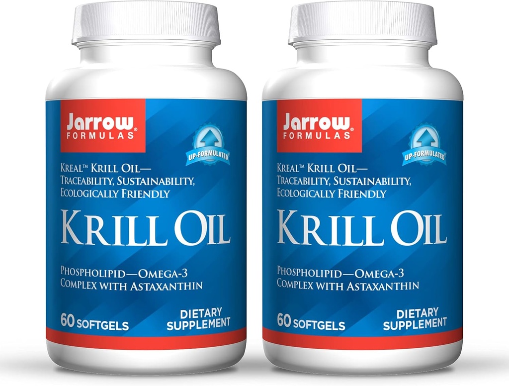 Jarrow Formulas Krill Oil - 60 Softgels - Phospholipid Omega-3 Complex mit Astaxanthin - Kann unterstützen Lipid Management, Gehirnfunktion & Stoffwechsel - 30 Servietten