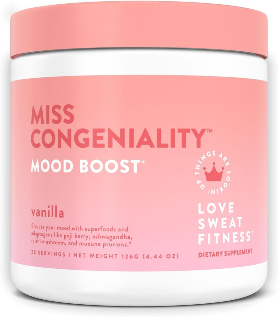 Love Sweat Fitness-Mood-Boost-Pulver | Miss Congeniality Vanilla Blend | Verbessert Fokus, Erhöht Mood, niedriger Stress, Kämpfe Fatigue | Kein Zucker, Vegan, Glutenfrei, Non-GMO | 28 Servierungen