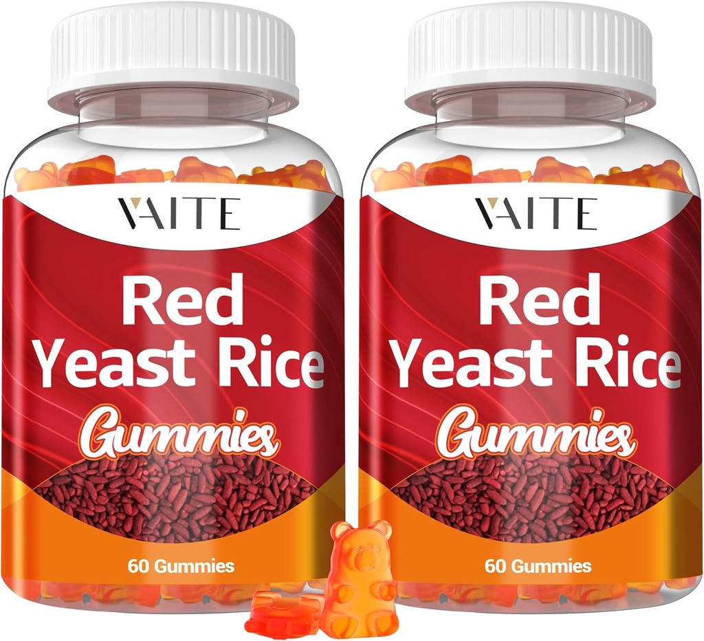 VAITE Red Yeast Rice mit Coq10 Gummis - 1200 mg RYR Synergy Organic Supplement mit Coenzym Q10 Monacolin K, Non-GMO & Citrinin Free Kräuter-Vegetarian Gummy Chews 60 Count (2 Pack)