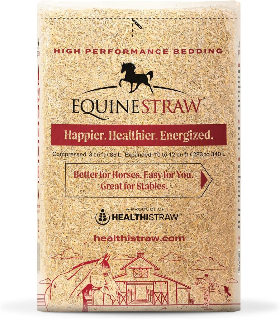 EquineStraw, 3 cu ft (25 lb) expandiert auf 10+ cu ft – Wheat Straw Bettwäsche für Pferde, Foaling & Trailer – Dust-Free, Allergen-Free, Absorbent, Sensitive-Skin Safe – Sustainable Sourced