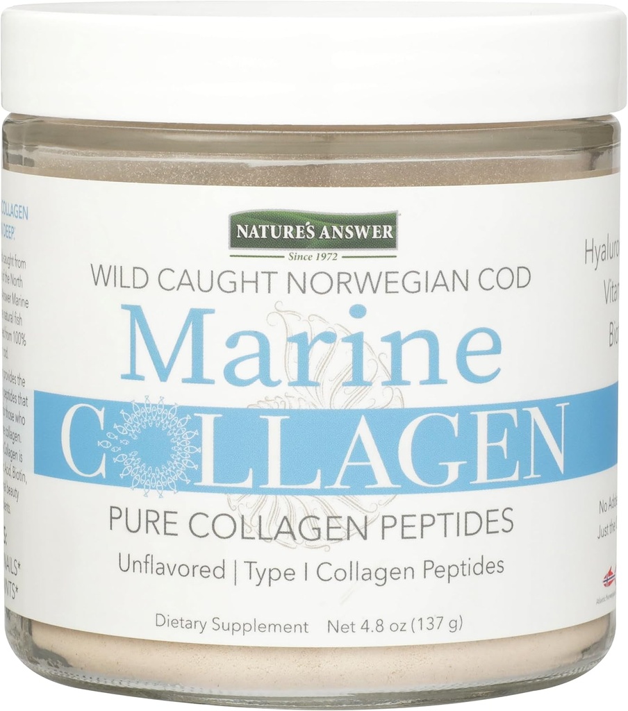Nature's Answer Marine Collagen Liquid | Wild Caught Norweigen Cod | Pure Collagen Peptides mit Hyaluronsäure & Biotin | Unterstützt gesundes Haar, Haut, Nägel, Knochen & Gelenke | Gluten-Free 4.8oz