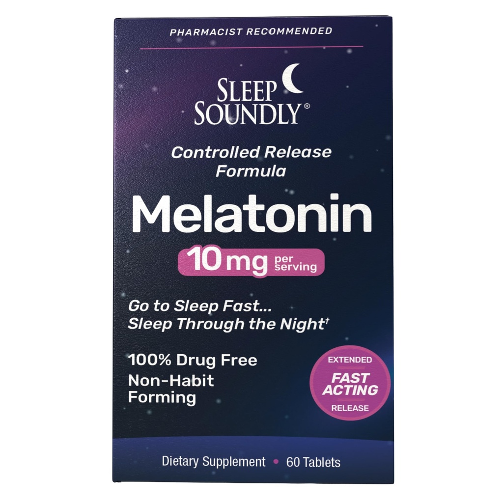 Sleep Soundly Melatonin 10mg, Fast Acting, Extended Release Sleep Formula, 60 Portionen, Blau