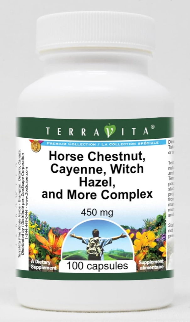 Terravita Horse Chestnut, Cayenne, Hexenhazel und mehr Complex - 450 mg (100 Kapseln, ZIN: 517073)