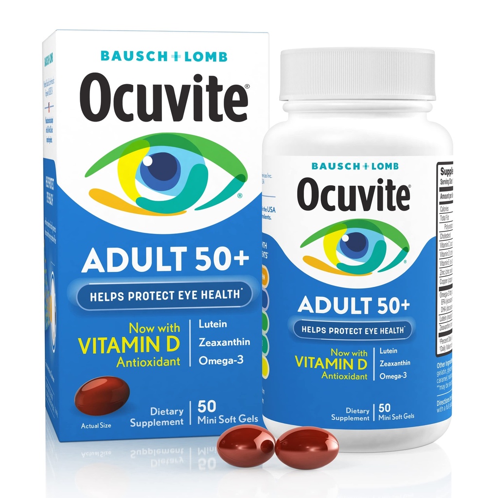 Ocuvite 50+ Eye Vitamin & Mineral Supplement, Multivitamin für Vision & Ocular Health mit Omega-3, Zink, Vitamine C & E, Lutein & Zeaxanthin, Zink Ergänzungen für Frauen und Männer, 50 Softgels