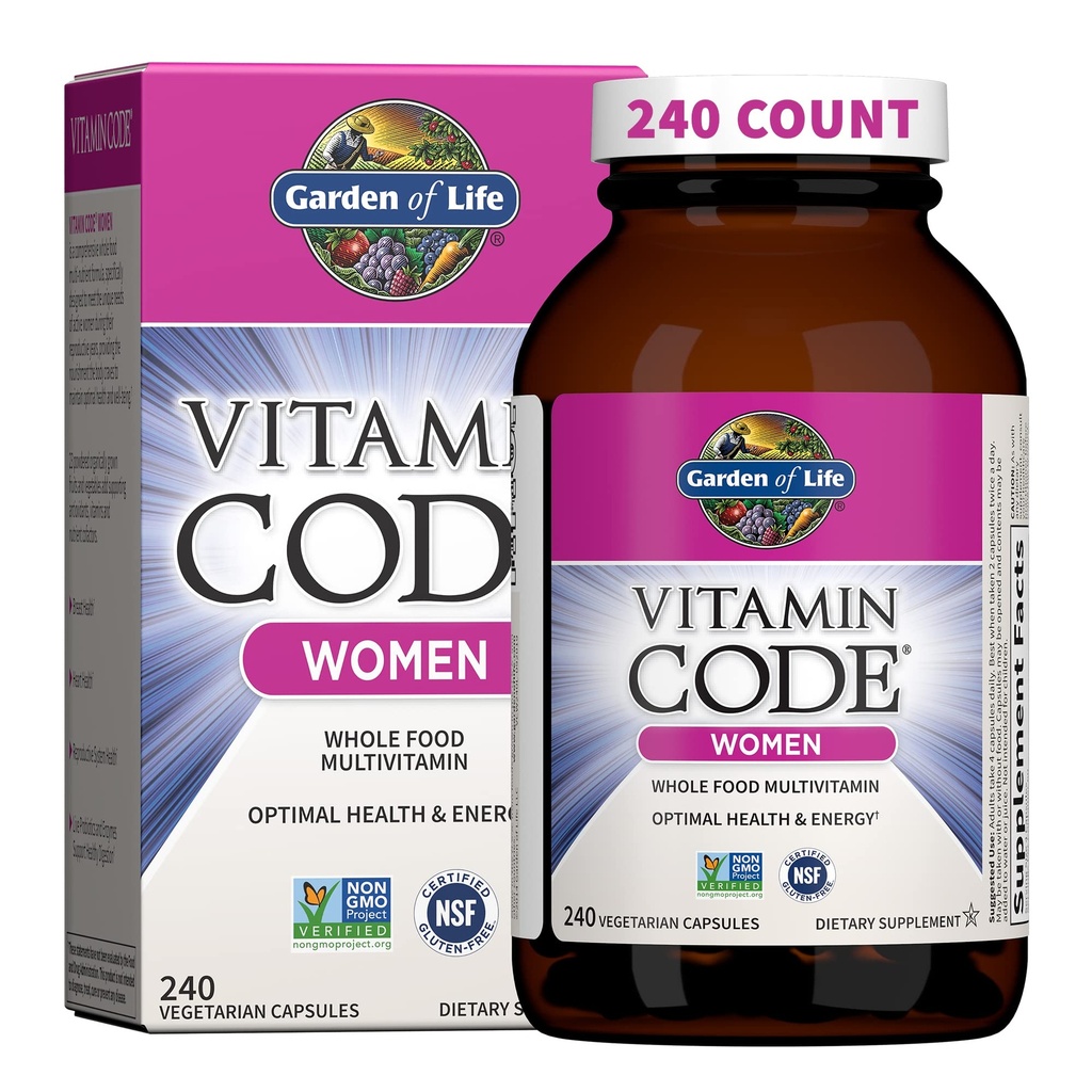 Garten des Lebens Multivitamin für Frauen, Vitamin-Code Frauen Multi - Ganze Nahrung Frauen Multi Vitamine, Eisen, Folat nicht Folsäure, Vitamin A und Probiotika für Frauen Energie, 240 vegetarische Kapseln