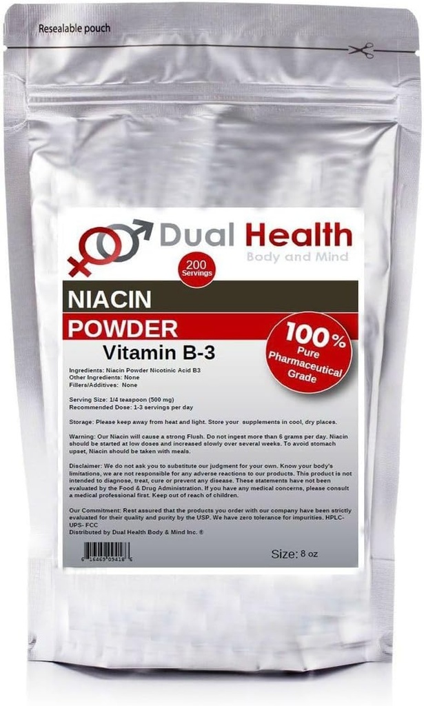 Niacin Pulver (8 oz) Vitamin B3 Bulk Supplement Sofort freisetzen Niacin mit Flush Nicotinic Acid Non-GMO, Vegan, Gluten Free Company Fast Absorption Keine GVO, Füllstoffe, Additive oder Heavy Metals