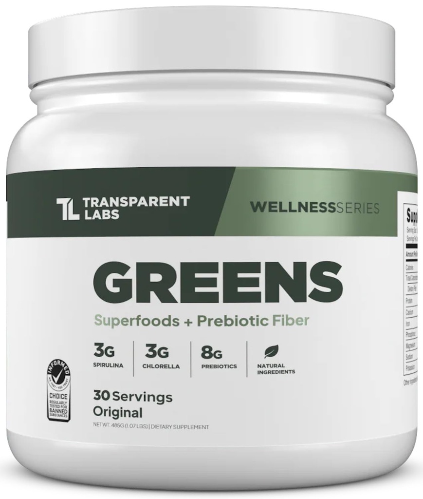 Transparent Labs Prebiotic Greens - Superfood Pulver & Antioxidantien Ergänzung mit Bio Spirulina, Chloerra, Acacia, & Green Banana Powder - 30 Servierungen, Unflavored