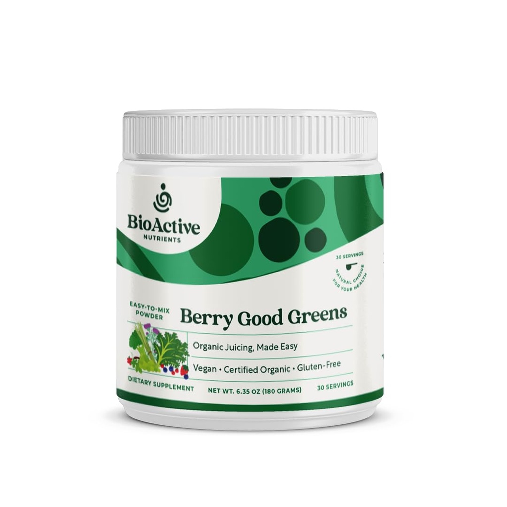 BIOACTIVE NUTRIENTEN: Berry Good Greens - Superfood Powder - 30 Portionen - 100% USDA Organic Non-GMO Vegan Supplement, hilft Energie, Detox, gesunde Stoffwechsel, Ganze Ernährung