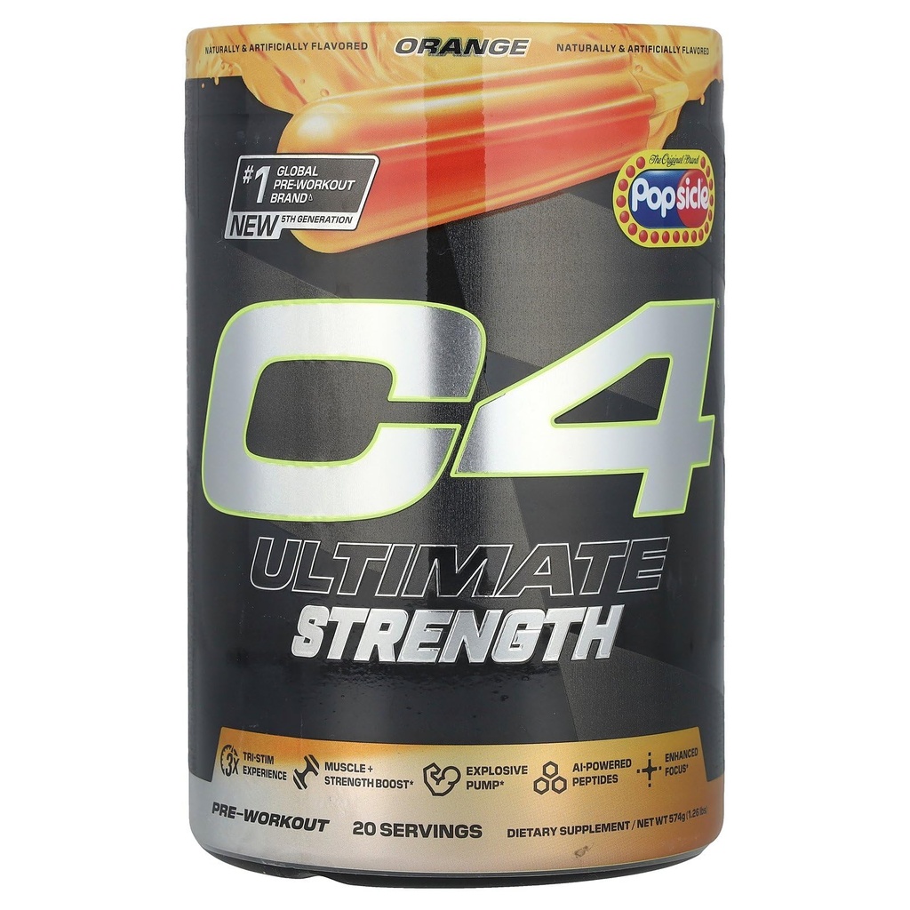 Cellucor C4 Ultimate Strength Pre Workout Powder - Tri-Stim Erfahrung 300mg Caffeine+TeaCrine+Dynamine - Kreatin & Beta-Alanin - Energieergänzung für Herren & Frauen - Orangen-Partikel, 20 Servierungen