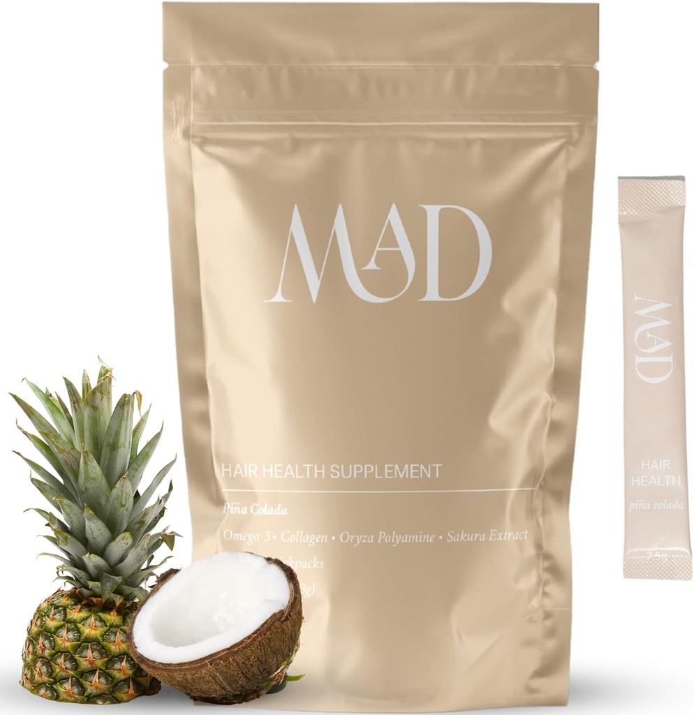 Postpartum Hair Loss Supplement | Safe Ingredients Collagen, Pumpkin Seed, Omega-3 Horsetail | 15 Individually Packaged Tasty Hair Strength Mix-in Packets (Pina Colada)