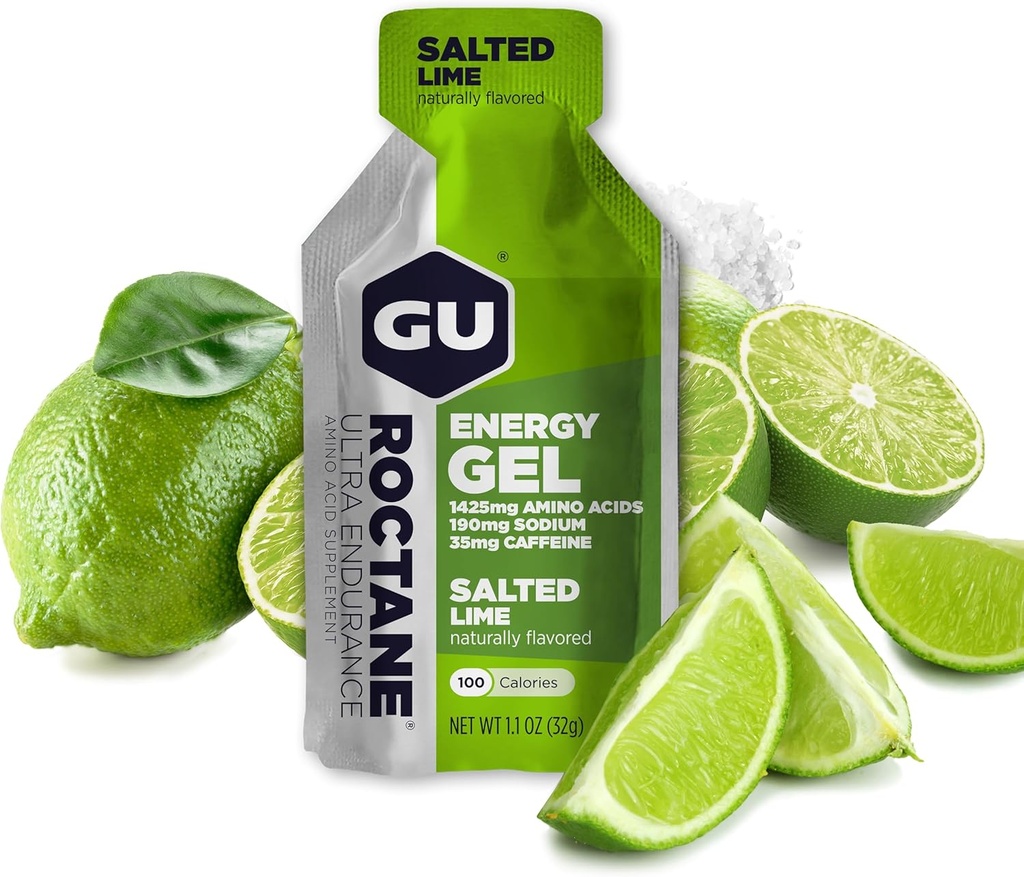 Gu Energy Roctane Ultra Endurance Energy Gel, On-The-Go Sports Nutrition for Running, Biking, Wandern oder Skifahren, Salted Lime, 24-Count