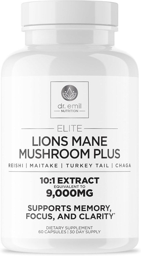 DR. EMIL NUTRITION 9000mg Bio Lions Mane Supplement Kapseln mit Chaga, Reishi & Maitake - Natürliche Pilzmischung für Wellness-Unterstützung