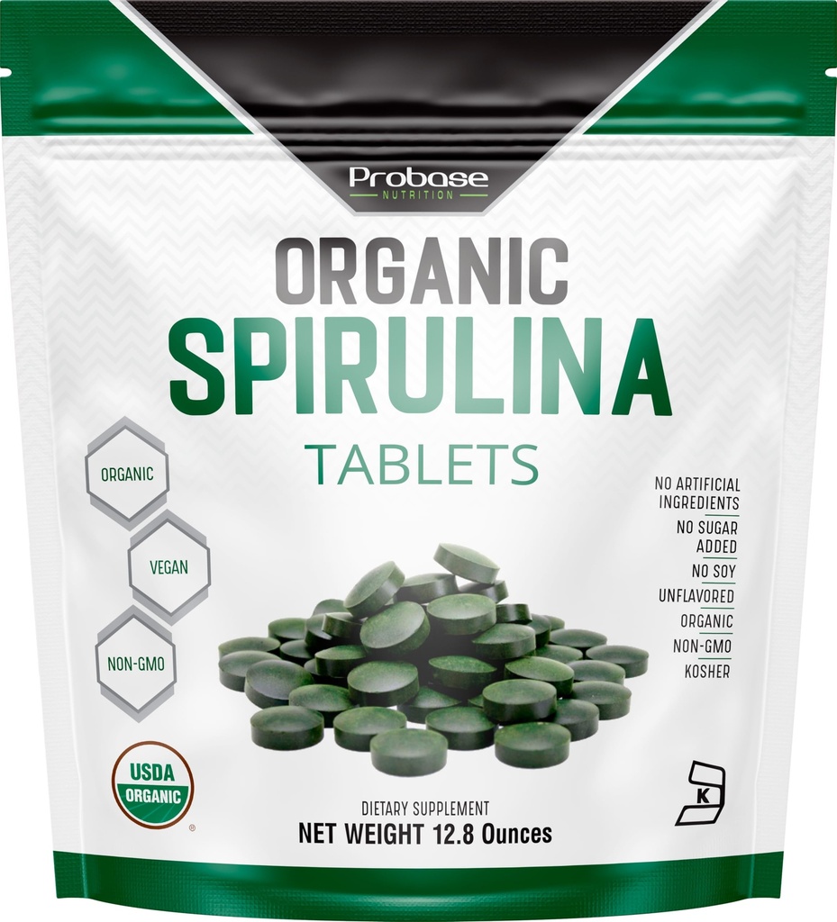 Probase Nutrition, Bio Spirulina Tabletten, Premium Spirulina Supplement, Reich an Präbiotika, Protein & Antioxidantien | 3000 mg pro Servierung, 720 Tabletten
