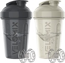 VELOMIX -2 Pack- 20 oz Protein Shaker Flaschen für Proteinmischungen - 2x Wire Whisk | Leak Proof Shaker Cups für Protein Shakes und Pre Workout | Protein Shaker Bottle Pack (Gray/White)