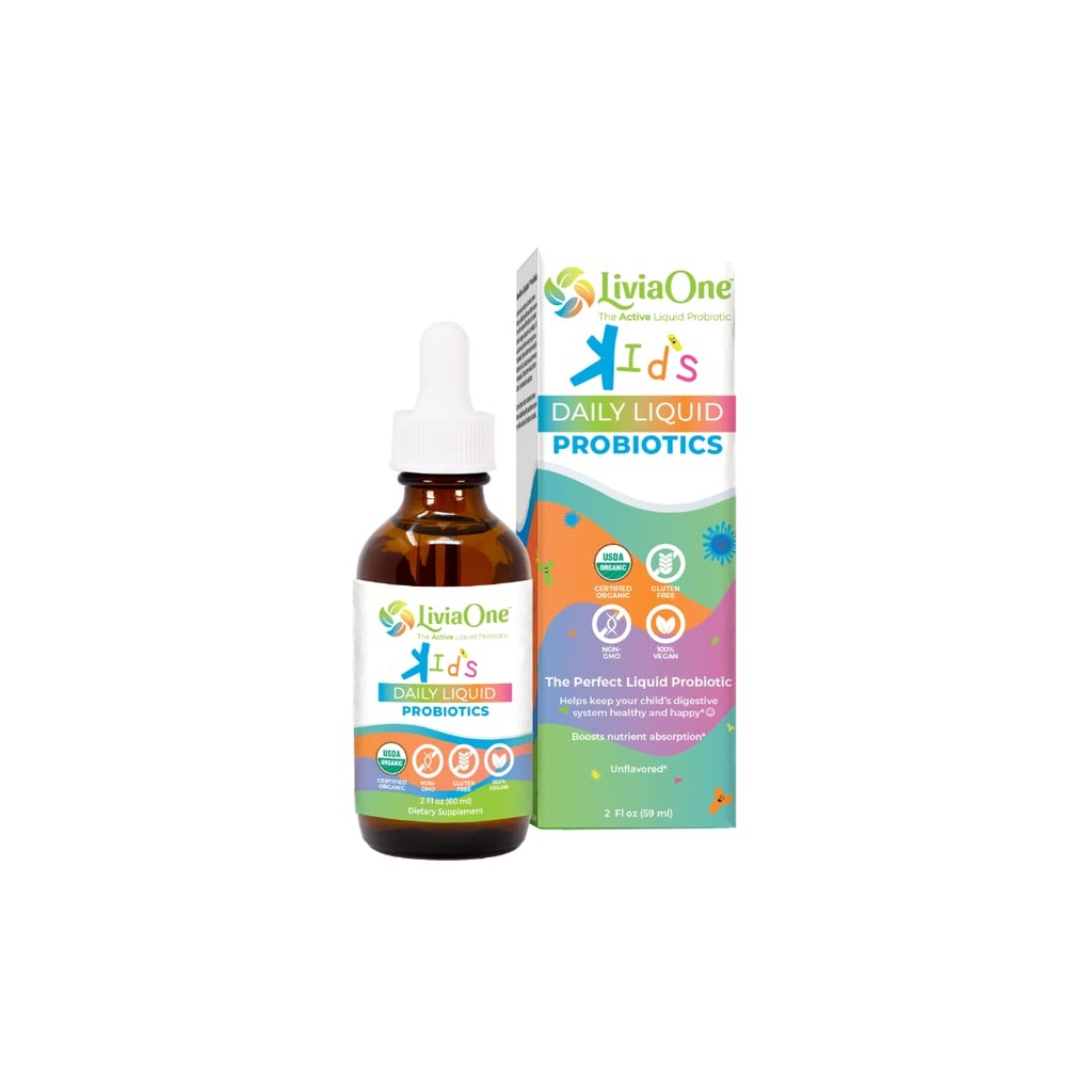 LiviaOne Daily Liquid Probiotics for Kids, Probiotic Supplement for Digestive Health and Immune Support, USDA-Certified Organic, Vegan, und Allergen-Free, Non-GMO Probiotics, 2 Fl Oz (Pack von 1)
