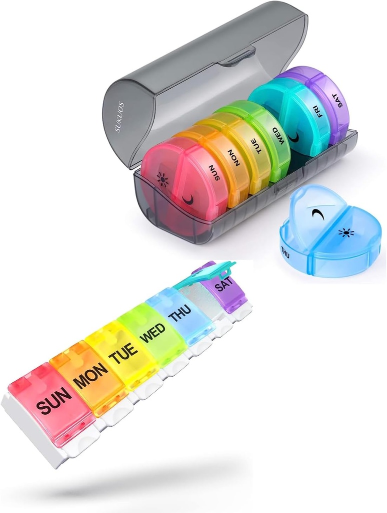 2 Pack Wöchentliche Pille Organizer, Sukuos Tägliche Pille Box 7 Tage Pillen Fälle für Vitamine, Fischöle oder Ergänzungen, BPA kostenlos