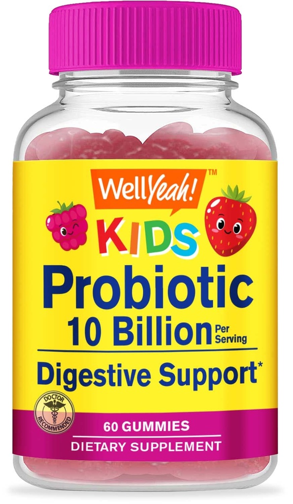 WellJa Probiotics für Kinder Gummi -10 Billion CFU - für Gut Gesundheit, Immun Gesundheit und Verdauungsunterstützung - Berry Flavor Chewable Supplement - Vegan, Non GMO, Gluten Free Kids Probiotic -60 Gummis