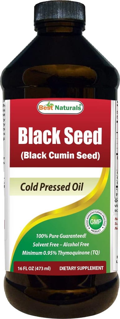 Best Naturals Black Seed Oil - Minimum 0.95% Thymochinon (TQ) - Kaltgepresste Nigella Sativa Aids in Verdauungs-Gesundheit, Immununterstützung, Gehirnfunktion, Joint Mobility, Gluten Free, Non GMO - 16 OZ
