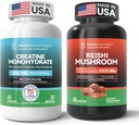 Reishi Pilzergänzung mit Cordyceps + Kreatin Monohydrat Kapseln für Muskelaufbau
