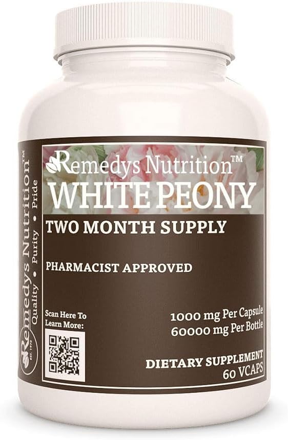 Remedys Ernährung Weiße Peony | 1.000 mg, 60 Vegan Kapseln pflanzliche Nahrungsergänzung | Zwei Monate Versorgung