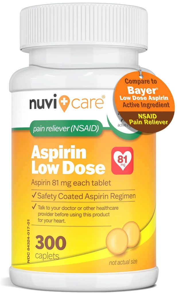 Low Dose Aspirin 81mg für Erwachsene beschichtete Caplets - Vergleichen Sie mit Active Ingredient in Low Dose Bayer Aspirin für Erwachsene - Safety Coated (300 Count)