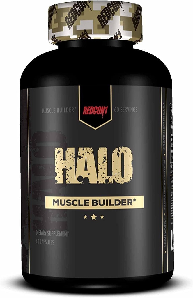 REDCON1 Halo Muscle Builder Supplement - Glutenfrei + Keto freundlich, um Muskelmasse Wachstum zu unterstützen - Enthält chinesischen Smilax Wurzel-Extrakt zur Verbesserung der Stickstoffretention (60 Kapseln)