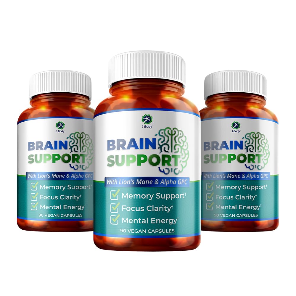 1 Body Brain Support Triple Pack, Alpha GPC und Lion's Mane Extract, 90 Kapseln jeder