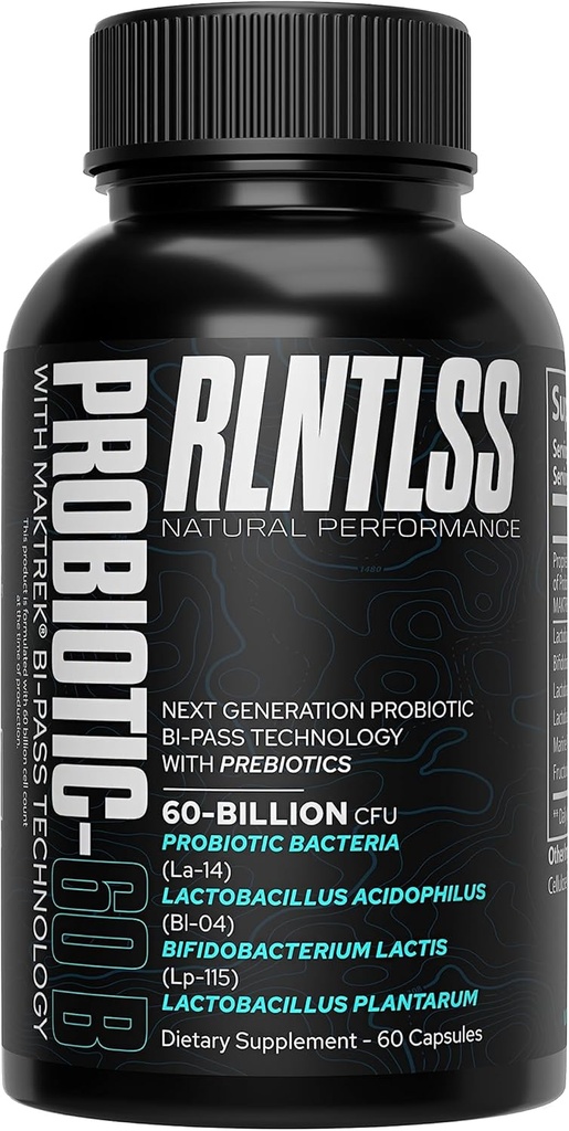 RLNTLSS - Probiotic 60 Billion CFU - 4 Strain Blend - Premium Supplement - Männer und Frauen - Shelf Stable Probiotic Capsule - Probiotic und Prebiotic - (60 Count Bottle)
