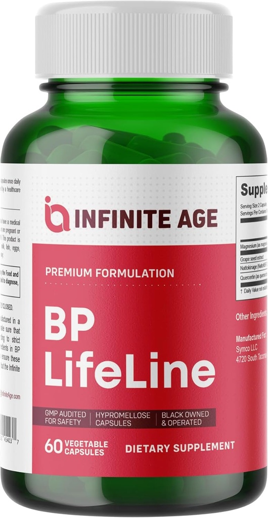 Infinite Age BP Lifeline Capsules, 60 Count - Heart Health Support Supplement mit Grapeseed Extract, Nattokinase, Quercetin und Magnesium - Made in USA