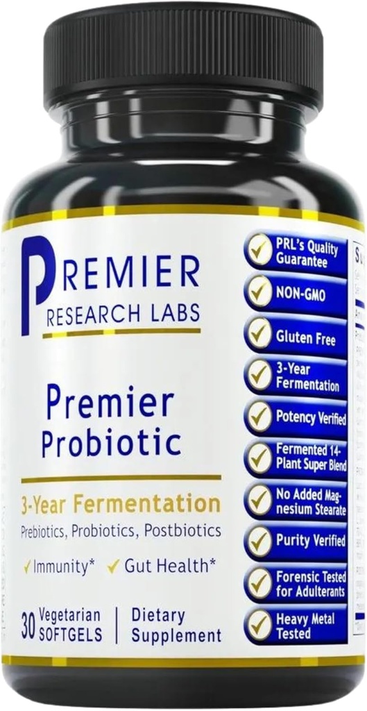 Premier Research Labs Premier Probiotic - Pre Pro Post Biotics for Women & Men, Quad Biotic, Quadbiotic, Prebiotics, Probiotics, Postbiotics & Phytobiotics - 30 Vegetarische Softgel-Kapseln