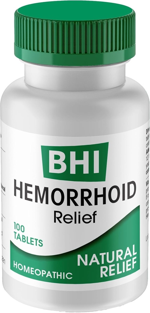 BHI Natural Hemorrhoid Relief lindert Brennen, Schwellen, Juckreiz, Rectal Pain & Discomfort 8 Maximum Strength Homeopathic Active Ingredients Ease von The Inside for Women & Men - 100 Tabletten