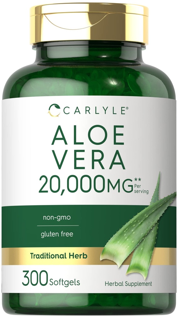 Carlyle Aloe Vera Softgel Kapseln 20.000mg | 300 Count | Aloe Vera Gel Supplement | Non-GMO, Glutenfrei