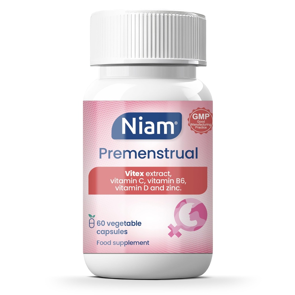 Vitex Agnus Castus 350 mg | Hormonal Balance & Cycle Unterstützung | Chasteberry, Vitamine B6, D, C & Zink | 60 Kapseln | Niam Premenstrual