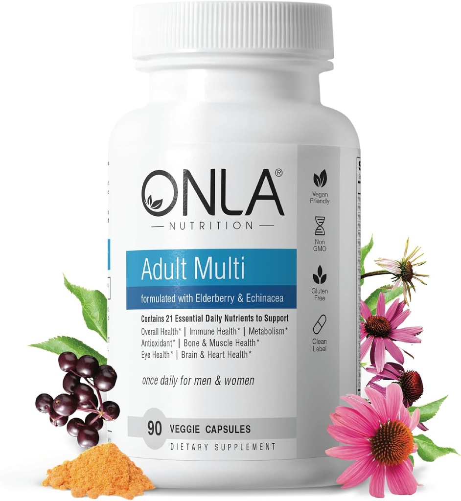 ONLA Elderberry Beilagen für Damen 80mg - Vegan Multivitamine für Immununterstützung mit Echinacea & Elderberry - Non-GMO, Glutenfreie tägliche Kapseln- 3 Monat Versorgung (Stand Mai 2025)