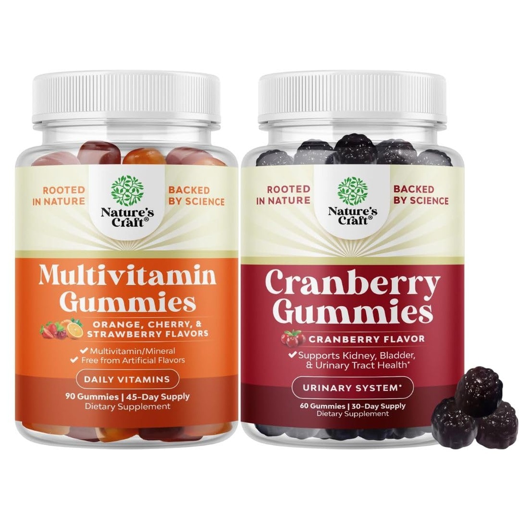 Bundle of Potent Daily Multivitamin Gummis für Erwachsene und natürliche Cranberry Gummis für Damen und Herren - Wellness Mischung aus Vitamin D A C E B12 Zink und Biotin - Extra Strength Delicious Antioxidant