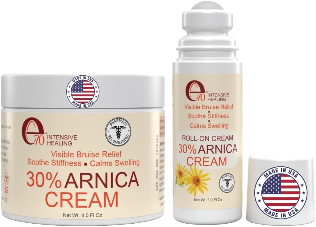 Arnica Cream & Arnica Gel Roll-On 2PK für Bruising und Swelling, Soothe Sore Muskeln & Gelenke mit Vitamin K, 30% Arnica Montana, Hyaluronsäure & L-Arginin