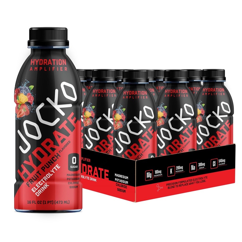 Jocko Fuel Hydrate Electrolyte Drinks - Sportgetränk Hydration Amplifier, Thirst Quencher - Wissenschaftlich geformte Elektrolytmischung Frucht Punch Flavor 16 Oz (12 Pack)