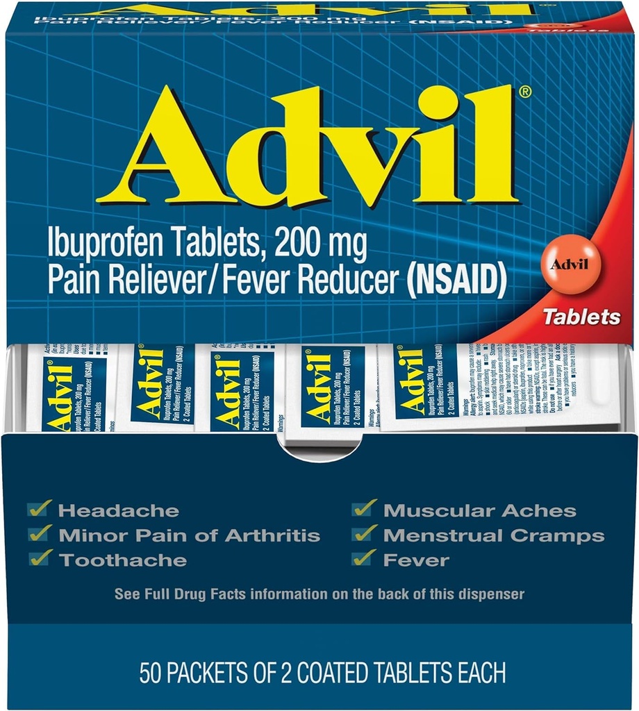Advil Ibuprofen, 200mg (50 Packungen mit 2 beschichteten Tabletten) 50 ea (Pack mit 3)
