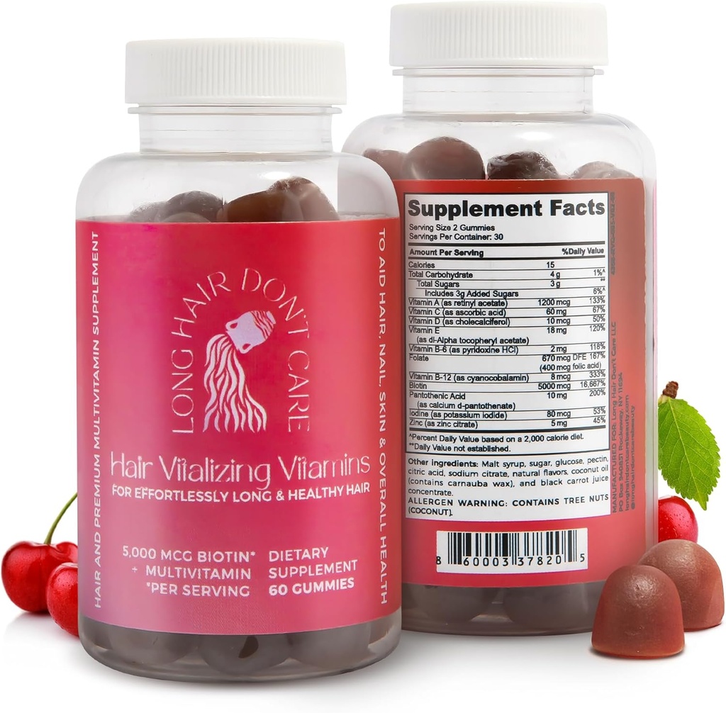 Lange Haare Pflege Haar Vitalisierende Vitamine, Haar Haut und Nägel Vitamine, Vitamine für Frauen und Männer, Pantothensäure, Folsäure & Biotin Gummie, Non-GMO Haar Vitamine, 60 Gummy Vitamine