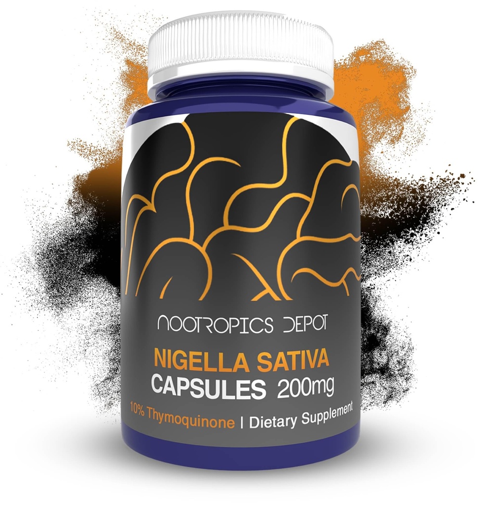 Nootropics Depot Nigella Sativa Extrakt Kapseln | 200mg | 60 Count | Minimum 10% Thymochinon Inhalt | Schwarz Samen Öl Extrakt | Unterstützt Gehirn Gesundheit, Gedächtnis, Leber Gesundheit und Immunfunktion