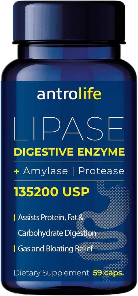 ANTROLIFE Verdauungsergänzung - Enzyme mit Lipase Nahrungsergänzungsmittel & Amylase für Verdauungskomfort - Nahrungsergänzungsmittel - 59 Kapseln
