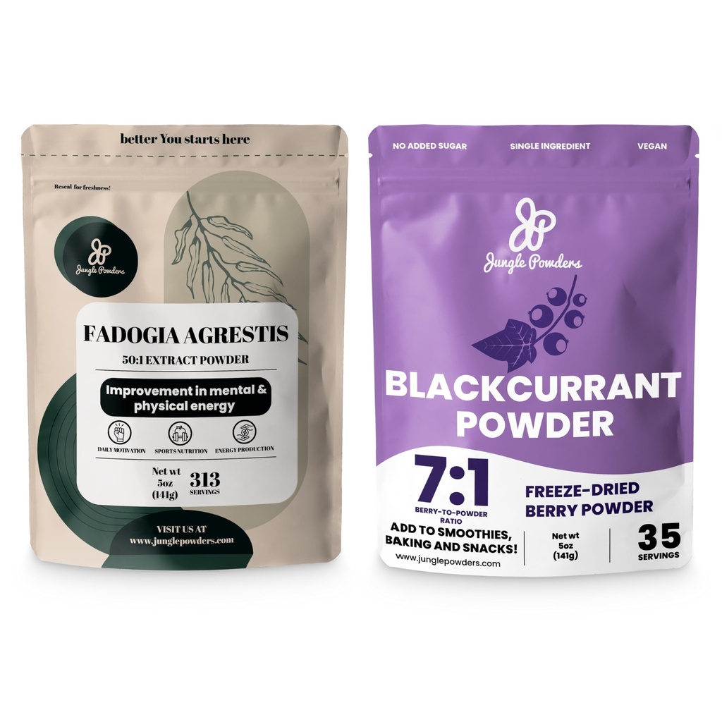 Dschungelpulver Bundle für Männer Gesundheit & Vitalität: 5oz Fadogia Agrestis Extrakt Pulver - reine Nigerianische Ergänzung + 5oz schwarze Johannisbeere Pulver - Gefriergetrocknete Frucht für Tee, Saft, Moothies, &amp; Mehr!