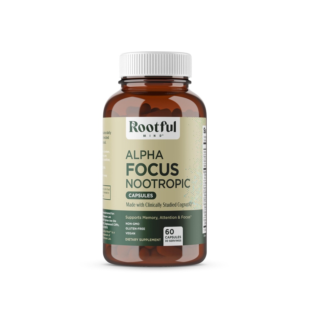 Alpha Focus Nootropic - Gedächtnis und Fokus Brain Booster Supplement mit Cholin, Citicolin, GPC, L-Tyrosin, Bacopa Monnieri, DMAE, Gingko Biloba, Lion's Mane, Niacinamid - 60 Kapseln