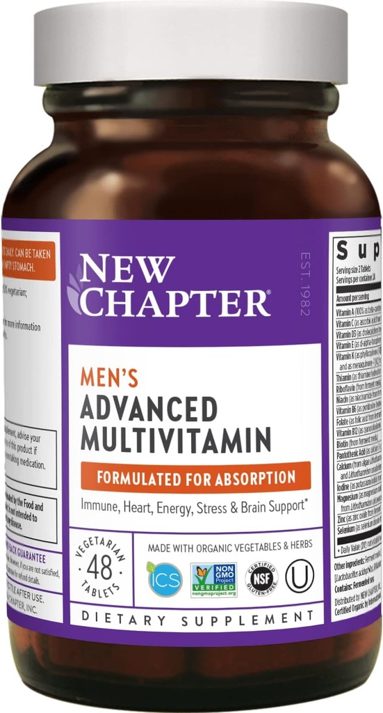 New Chapter Men's Multivitamin, Jeder Mann, mit Probiotika + Selen + B Vitamine + Vitamin D3 + Bio Non-GMO Zutaten - 48 ct (Packaging May Vary)